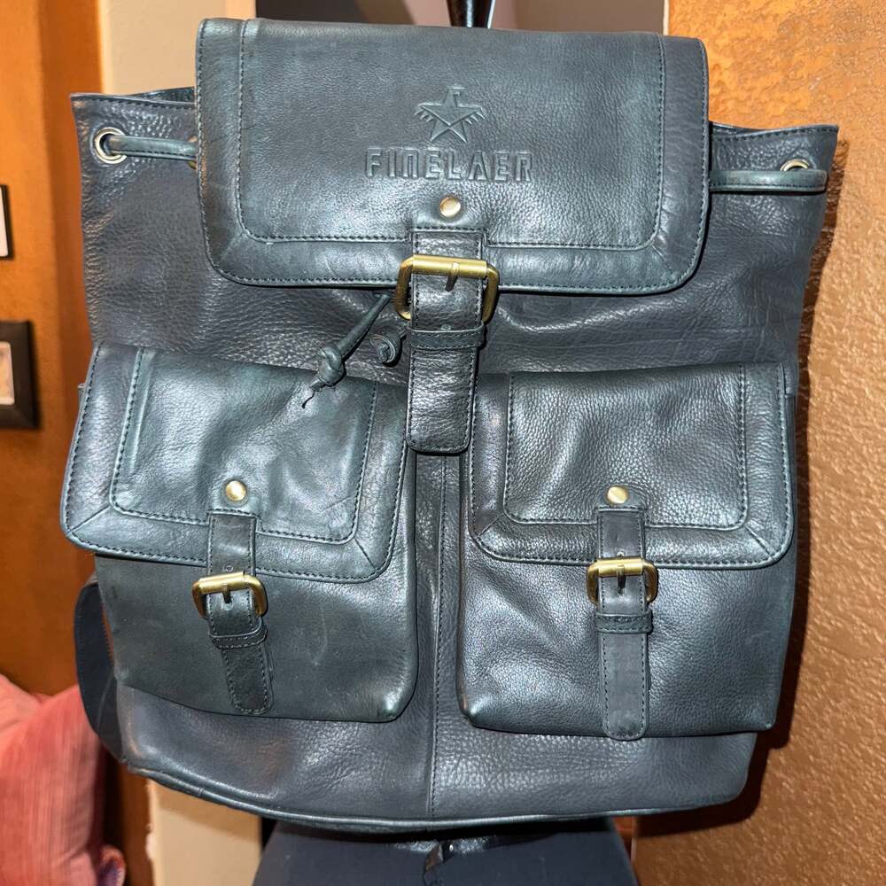 Finelaer Black Soft Leather Backpack